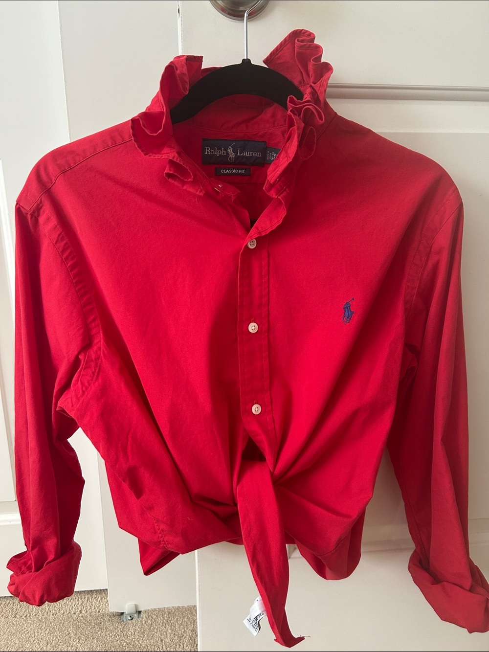 Ralph Lauren Red Ruffle Collar Button-Down Shirt. Just in time for Christmas.!